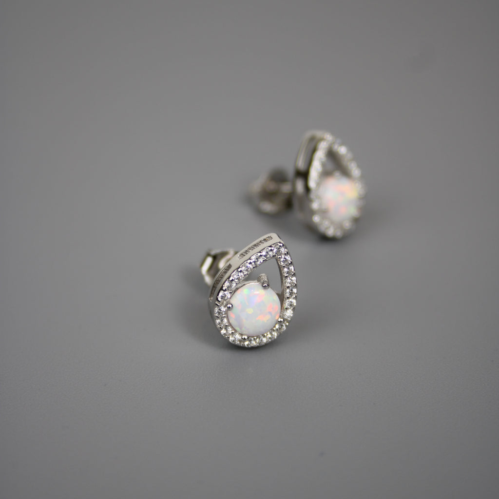 Silver Synthetic Opal Open Teardrop Earrings