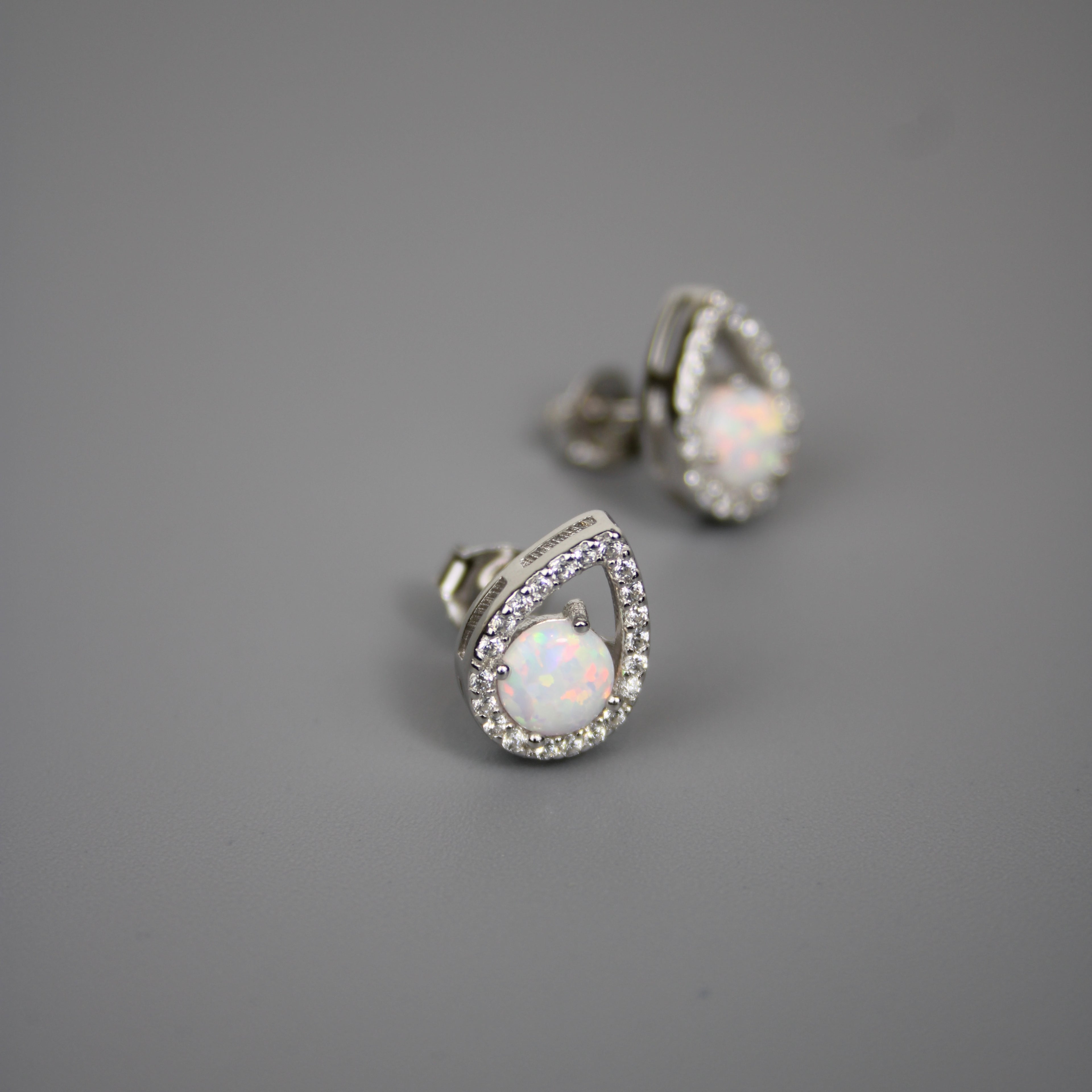 Silver Synthetic Opal Open Teardrop Earrings