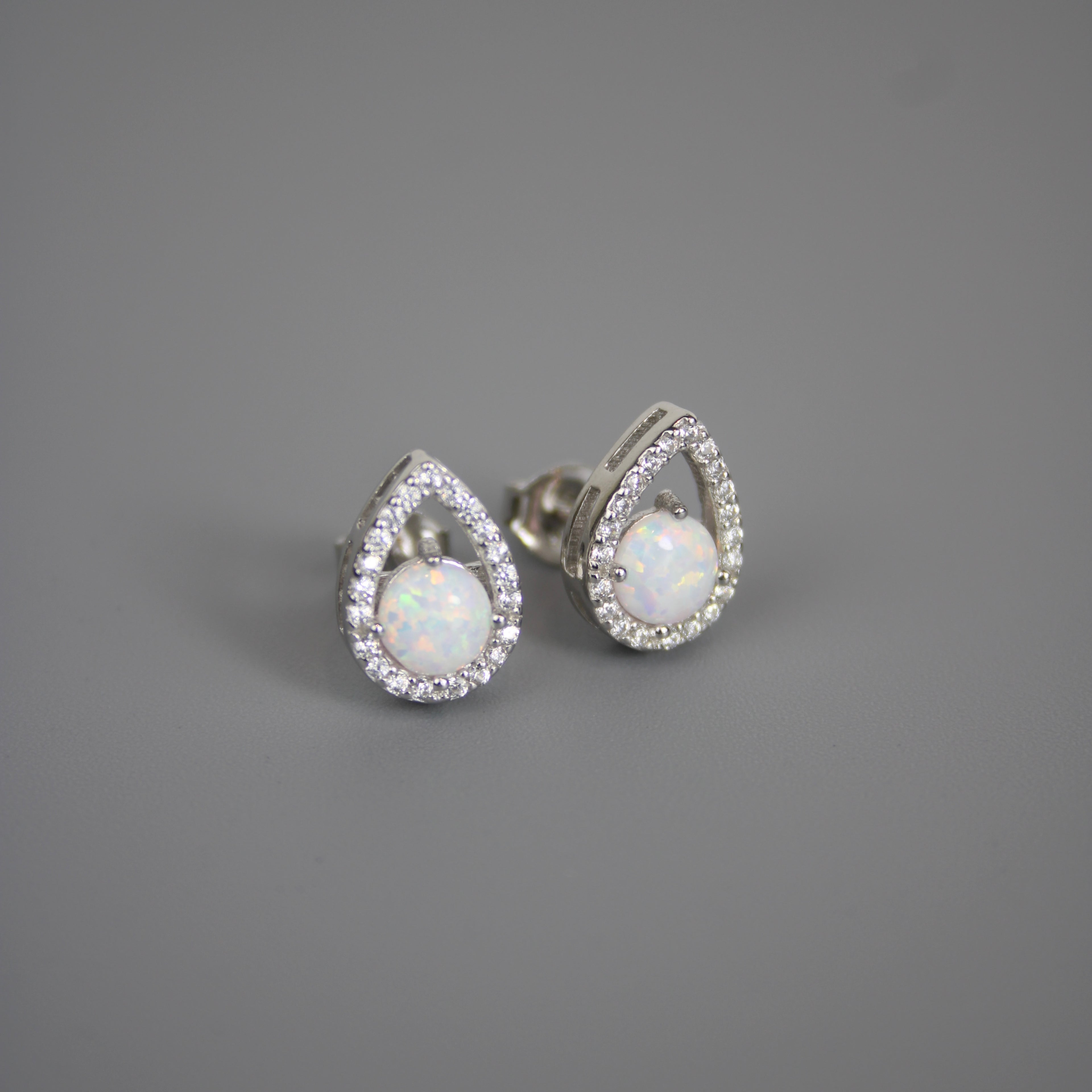 Silver Synthetic Opal Open Teardrop Earrings