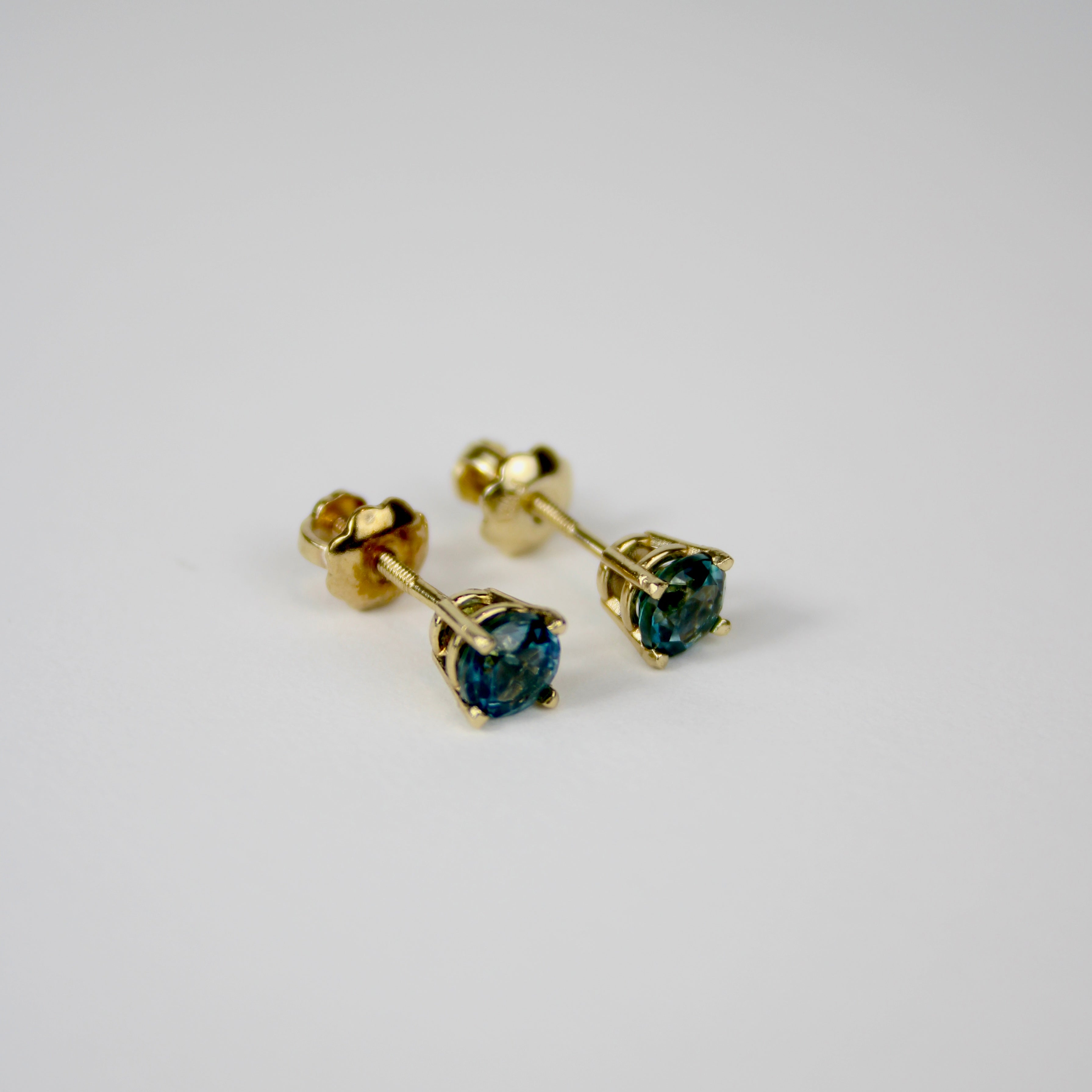 Blue Round Natural Sapphire Stud Earrings