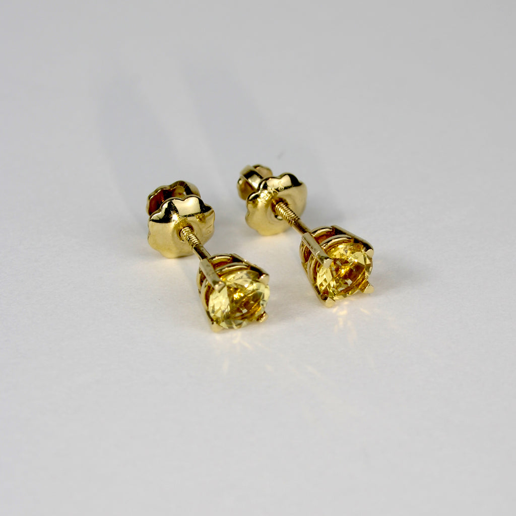 Yellow Citrine Solitaire 4mm Stud Earrings