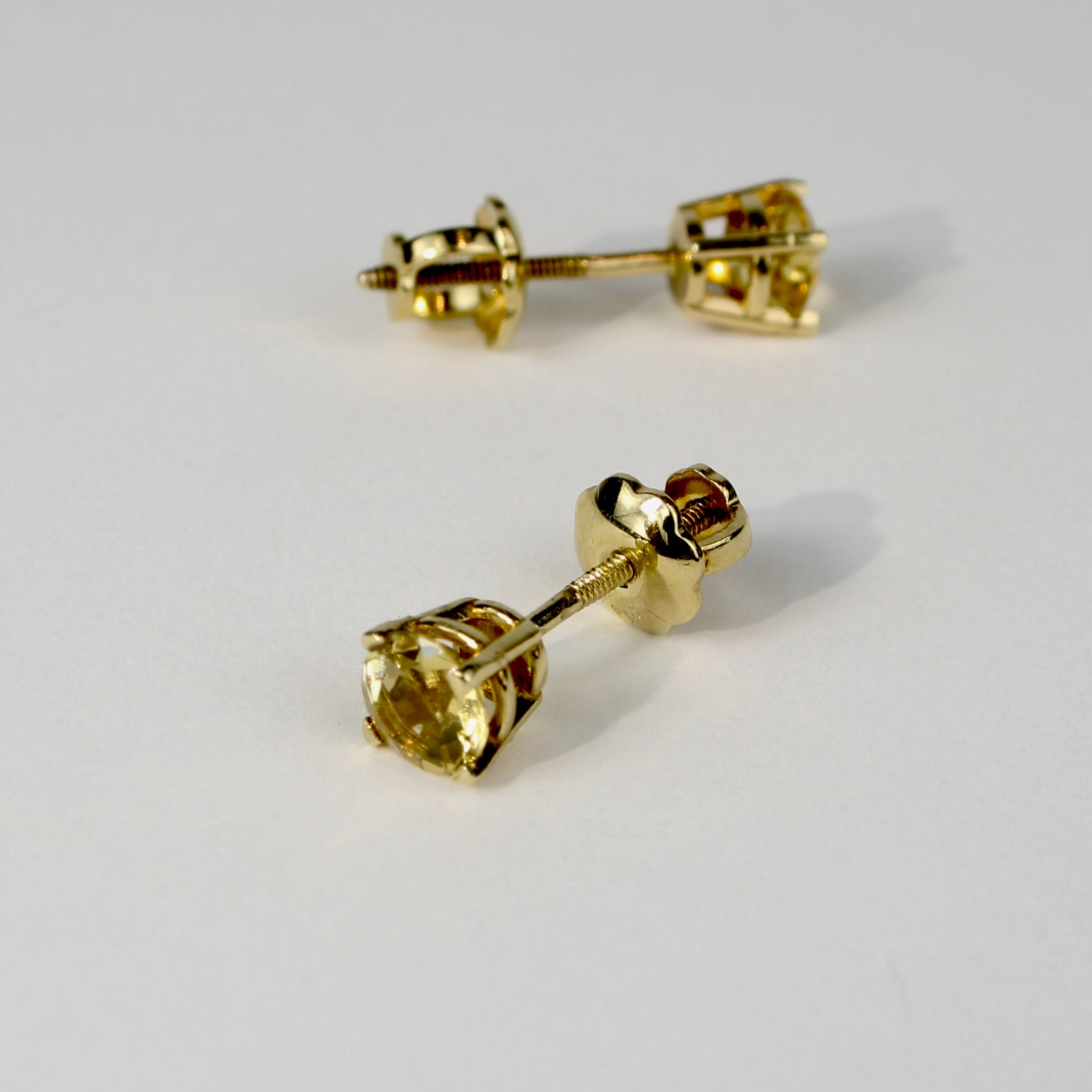 Yellow Citrine Solitaire 4mm Stud Earrings
