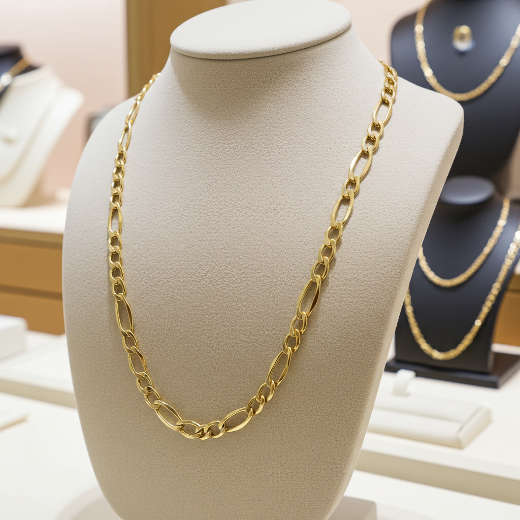 7mm 14k Gold Hollow Figaro Chain Necklace