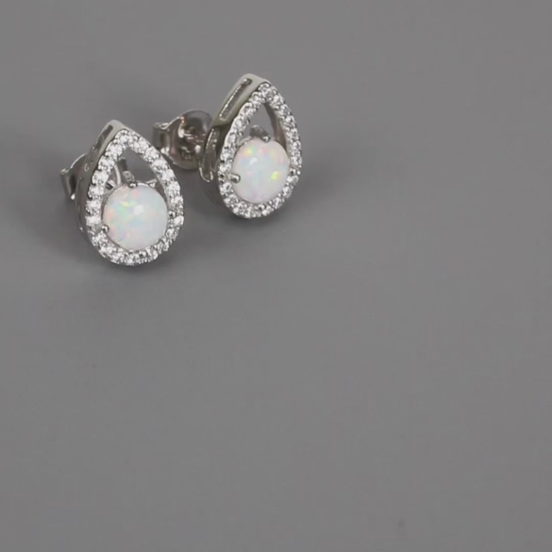 Silver Synthetic Opal Open Teardrop Earrings