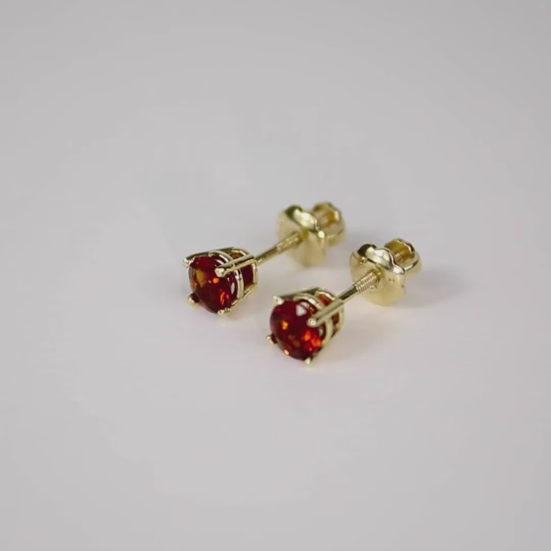 Fire Citrine Solitaire 4mm Stud Earrings