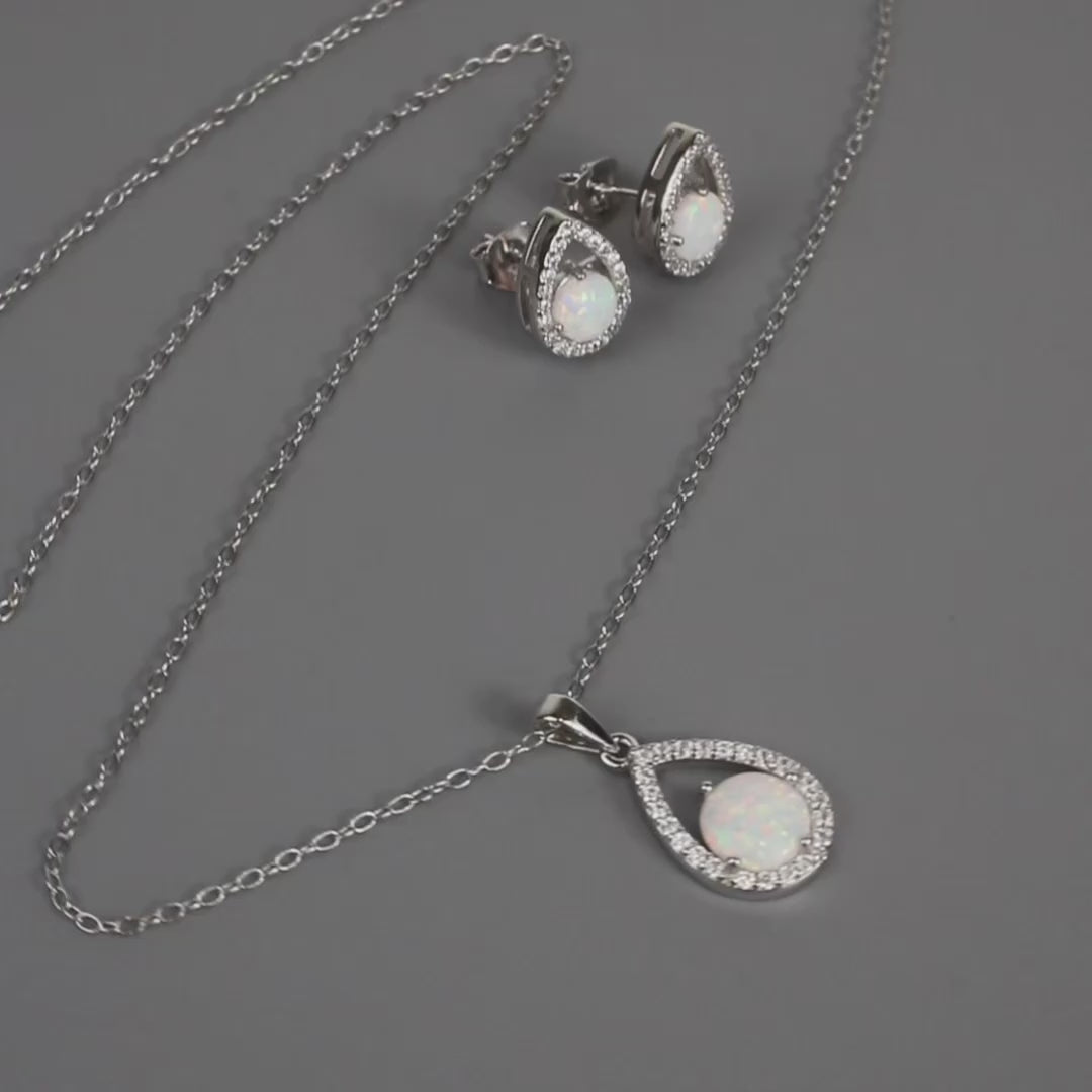 Silver Synthetic Opal Open Teardrop Necklace
