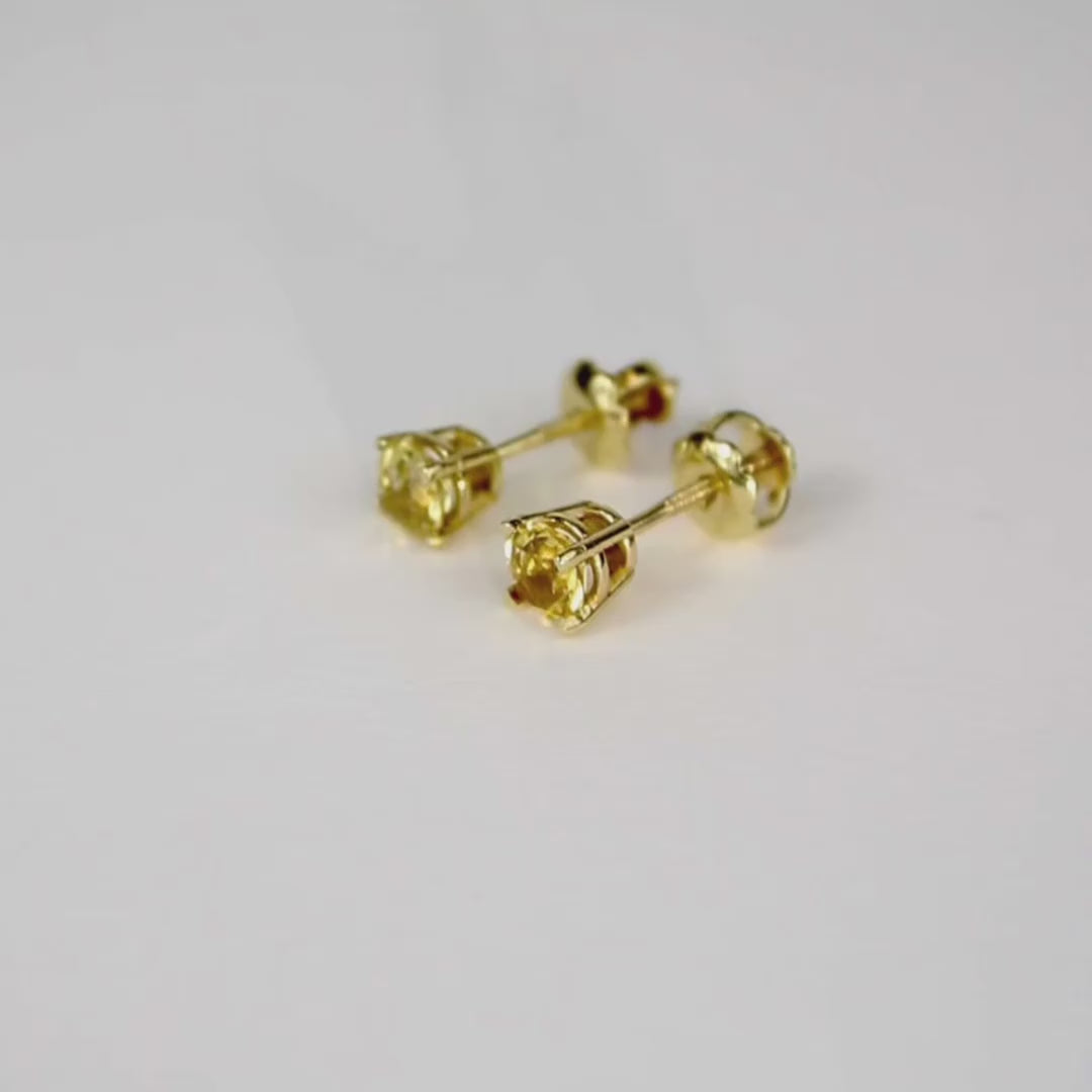 Yellow Citrine Solitaire 4mm Stud Earrings