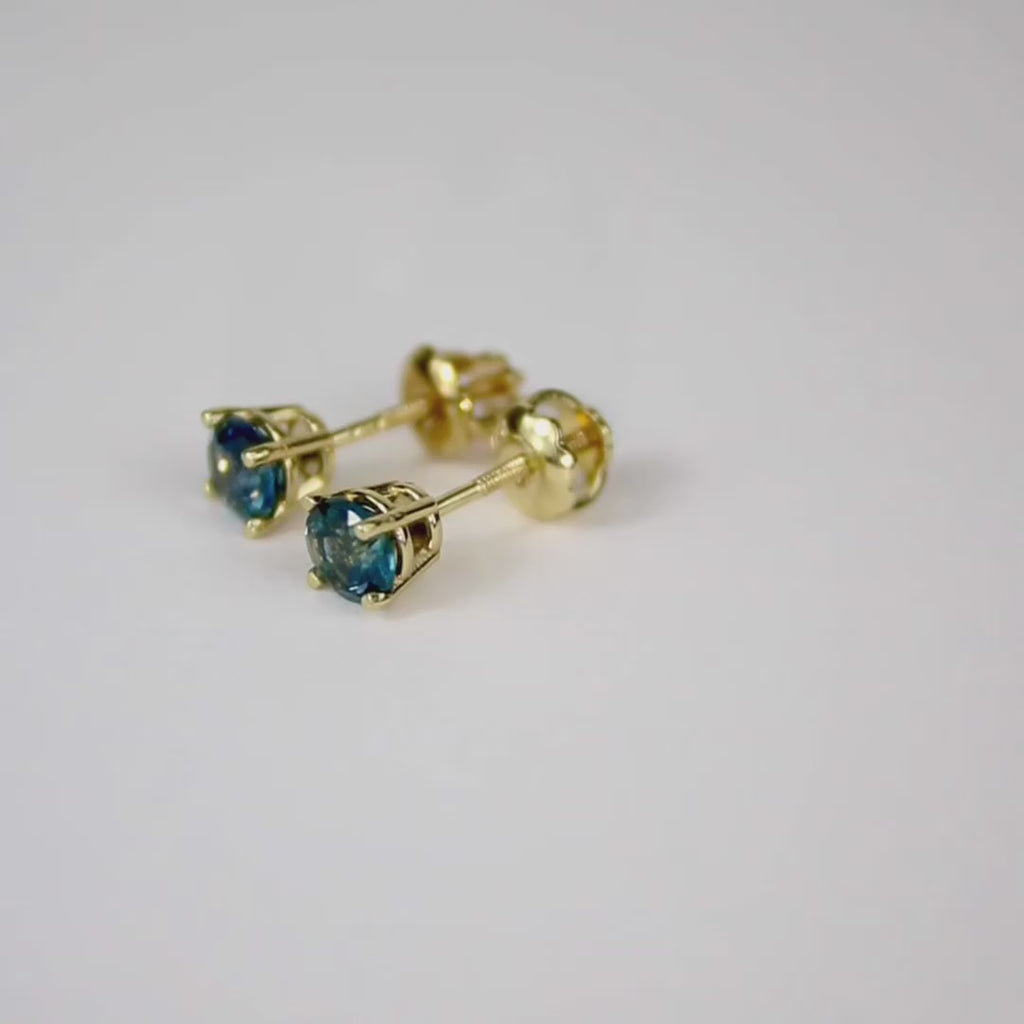 Blue Round Natural Sapphire Stud Earrings