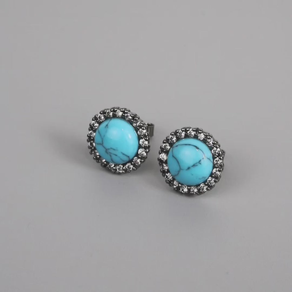 Silver Black Rhodium Turquoise Center Stone Earrings