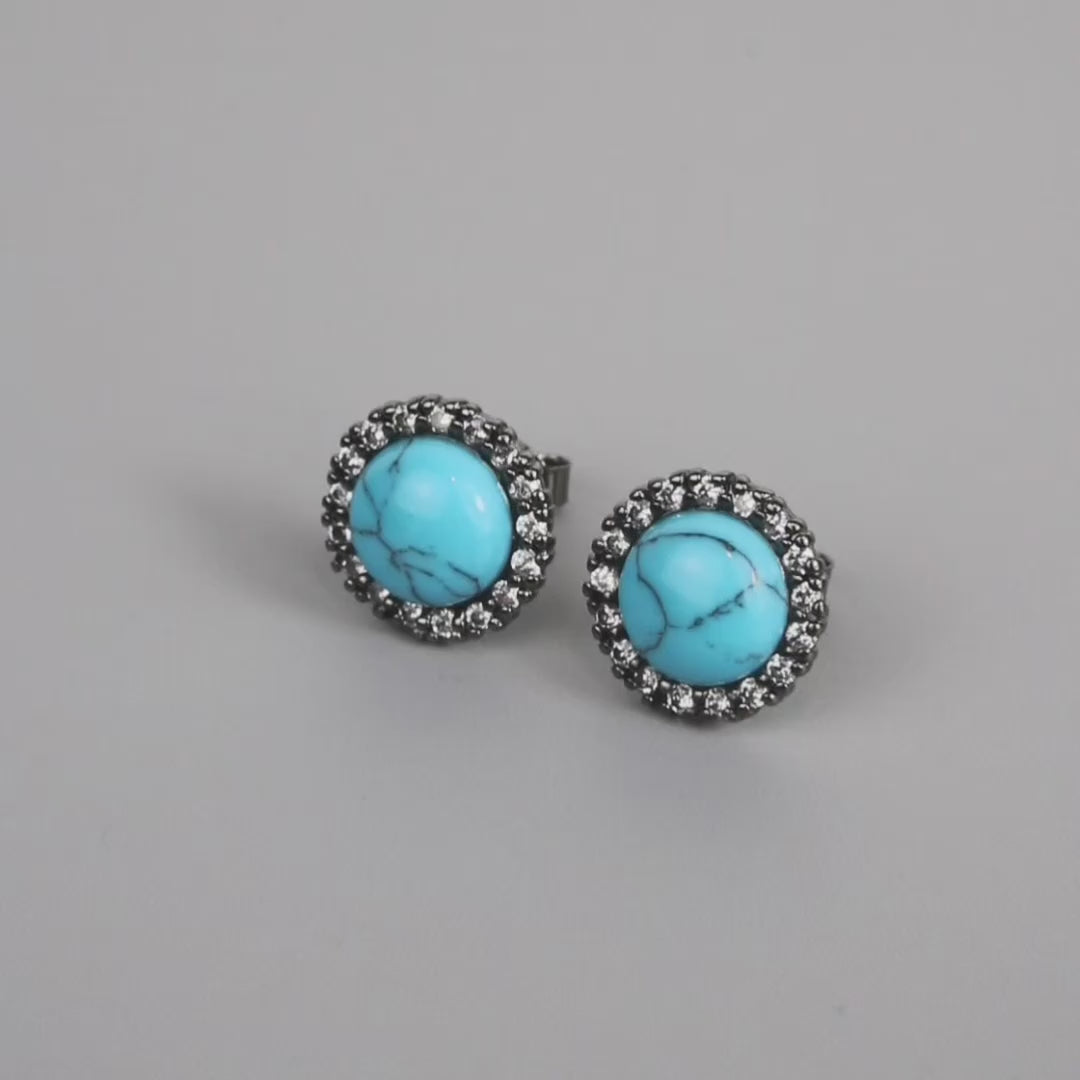 Silver Black Rhodium Turquoise Center Stone Earrings